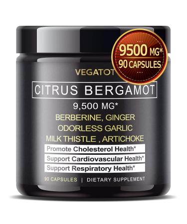 VEGATOT Citrus Bergamot  ,    *USA Made and Tested* Concentrated Extract with Berberine Garlic Ginger Artichoke Milk Thistle - Cholesterol Health Cardiovascular Respiratory Support 90 Count (pack of 1)