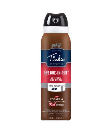 TINK'S Hot Shot #69 Doe-in-Rut Synthetic Estrous Mist | 3 Fl Oz Spray Bottle | Deer Attractant, Hunting Accessories, Synthetic Deer Scent | Powerful Fine Mist | Secure Locking Cap Brown W5260