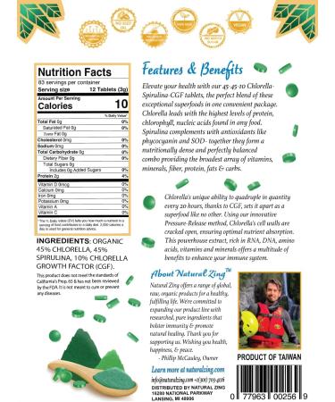NaturalZing Awaken Nourish Empower Your Life Premium Raw 45-45-10 Chlorella Spirulina & CGF Tablets 8.8 Oz - Buy Online on GoSupps.com
