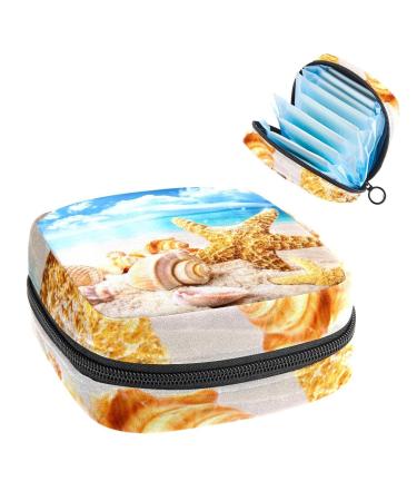 GIAPB Period Bag Sanitary Napkin Storage Bag Period Pouch Travel Makeup Bag Oceans and Beach Shell Color3246