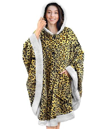 LXWLXDF leisure ceiling for home wearable blank maxi-hoodie ceiling warm cozy wrap sleeved blanket with sleeves and bags for adult teen women men (color: leopard)