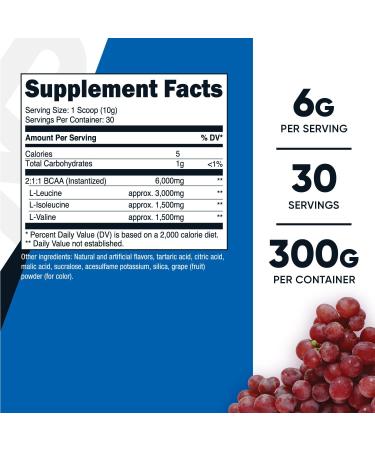 Buy Nutricost BCAA Powder - Grape Flavor 30 Servings Optimal 2:1:1 Ratio Vegetarian & Non-GMO - International Shipping Available - Buy Online on GoSupps.com