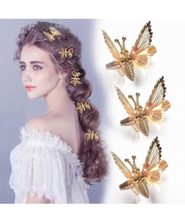 Gold Metal 3D Butterfly Hair Clips Set - 12 Pieces | Cute Hair Barrettes Pins for Women and Girls - Buy Online on GoSupps.com