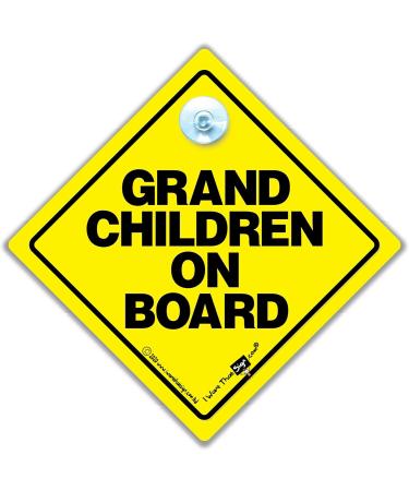 Yellow & Black Grandchildren On Board Car Sign | Suction Cup Baby On Board Style - Buy Online on GoSupps.com