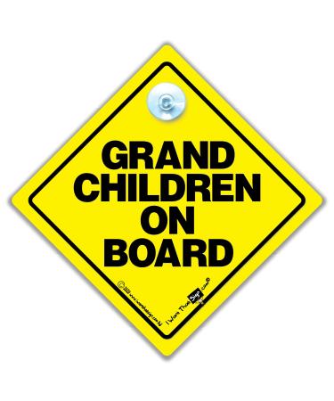 Grandchildren On Board Car Sign Yellow and Black Suction Cup Car Sign Baby On Board Sign Style for Grandchildren