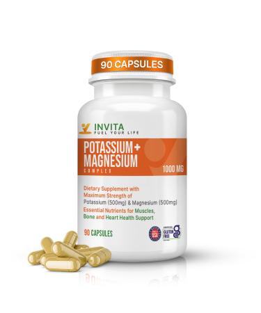 Invita Potassium Magnesium Complex 1000 MG for Leg & Muscle Support I (90 Capsules) - High Absorption Potassium Aspartate with Magnesium Aspartate Oxide Glycinate Gluconate & Citate 90 Count (Pack of 1)