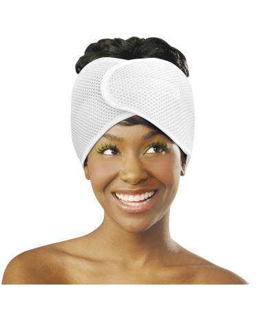 DONNA Deluxe Foam Mesh Wrap | Olive & Vitamin E Treated Headband for Curly Hair Care Face Wash & Makeup | 1PC WHITE COLOR