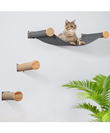 LSAIFATER Cat Hammock Wall Mounted Large Cat Perch with 2 Cat Wall Steps - Cat Wall Shelves for Indoor Cats or Kitty - Premium and Modern Cat Furniture for Sleeping, Playing, Climbing Grey