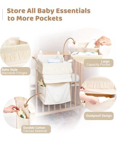Macrame Diaper Organizer Caddy for Crib Changing Table - Nursery Baby Essentials Bag - Boho Decor Diaper Stacker Holder - Newborn Gift (Ivory) - Buy Online on GoSupps.com