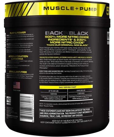 NO2 Black Nitric Oxide Supplement for Pump, Muscle Growth, Vascularity & Energy - Pre-Workout NO Booster with Citrulline - 60 Servings (Black Razzy Ripped) - Buy Online on GoSupps.com
