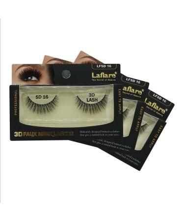 Laflare Silk Lashes 3D FAUX MINK Eyelashes Light Reusable Handmade Natural Looking Professional Easy to Apply Eyelashes in a Knitted Style2-3 PACKS BUNDLE SPECIAL (3 SD16) 3 SD16