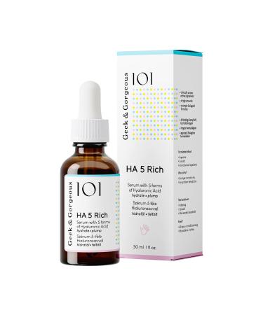 Geek & Gorgeous 101 HA 5 Rich - Serum with 5 forms of Hyaluronic acid silky & rich - hydrates softens & plumps the skin - all skin types especially normal & dry skin 30ml