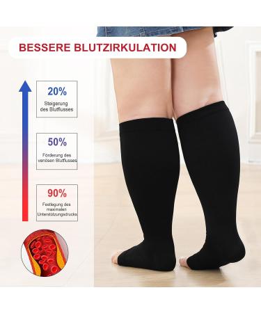 ZfSock Compression Stockings for Thick Calves | Medical Support Socks for Men & Women | Open Toe 20-30mmHg Travel Socks (7XL Black) - Buy Online on GoSupps.com