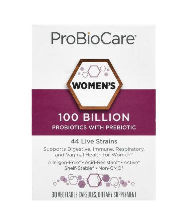 ProBioCareProbiotic for Women 100 Billion CFUs Supports Digestive Immune & Gut Health Promotes Healthy Microbiome Balance & Nutrient Absorption (30 Vegetable Capsules)