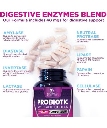 Probiotics 50 Billion CFU per Serving - 10 Strains + Prebiotics - Digestive Health Gut & Immune Support - Supports Occasional Constipation Gas & Bloating for Women & Men Shelf Stable - 60 Capsules 60 Count (Pack of 1) - Buy Online on GoSupps.com