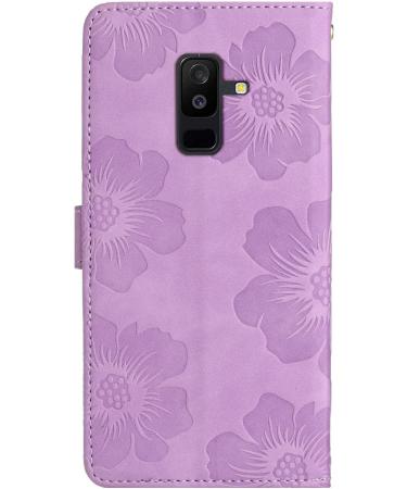 Folding Flower Pattern Cover for Samsung Galaxy A6 Plus | PU Leather Stand & Pocket Violet - Buy Online on GoSupps.com