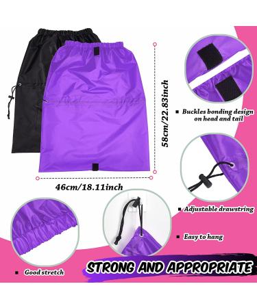 SATINIOR Large Jumbo Braid Shower Cap - Adjustable, Foldable, Extra Big for Long Curly Hair - Black Purple - With Drying Loop - Plastic Material - Buy Online on GoSupps.com