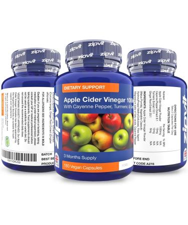 Apple Cider Vinegar with Turmeric, Ginger, and Cayenne Pepper Extract - 180 Vegan Capsules | High Strength Complex | 3 Months Supply | Suitable for Vegetarians | UK Supplier - Buy Online on GoSupps.com