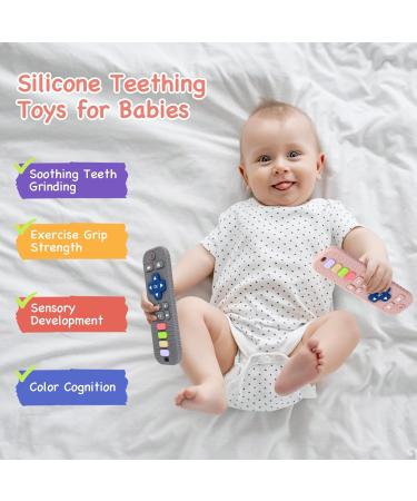 2 Pack Silicone Teething Toys for Babies 0-12 Months | Baby Sensory Toys | Chew Toys for Infant Newborn | Baby Girl Boy Gifts (Pink-Gray) - Buy Online on GoSupps.com