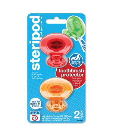 Steripod Clip-on Toothbrush Protector  Red/Orange  2 Count  (Pack of 1)