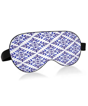 WELLDAY Sleep Mask Blue White Ceramic Night Eye Shade Cover Soft Comfort Blindfold Blockout Light Adjustable Strap for Men Women