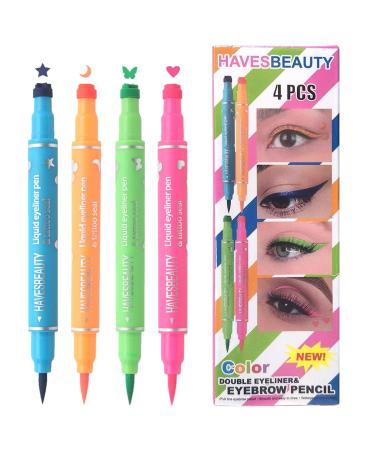Opilroyn Colored Eyeliner Pen Vibrant Liquid Eye Makeup Smudge-Proof Eyeliner | Eye Makeup Pen Dual-Ended Stamp 4 Colors Smudge-Proof Quick-Drying Precision Tip