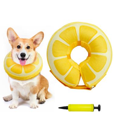 Protective Inflatable Recovery Cone Collar for Medium Large Dog Adjustable Soft Pet After Surgery Inflatable Neck Lemon Donut Collar Prevent from Puppy Touching Stitches Wounds Biting Scratching Not Block Vision (SizeM-Dog)