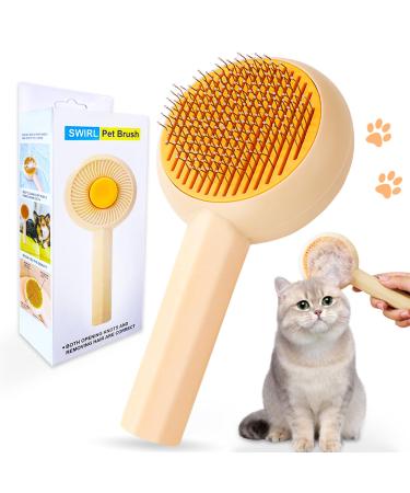 Phantasy Pet Dog Brush Cat Brush Yellow Cat Comb with Handle Pet Brushes for Pet Grooming to Remove Undercoat Self-Cleaning Fur Brush Cat for Long Hair and Short Hair