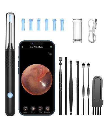 LMECHN Ear Wax Removal Ear Cleaner with Camera Ear Wax Removal Kit with 1080P Ear Camera Otoscope with LED Light Ear Cleaning Kit for iPhone iPad Android Phones-Black
