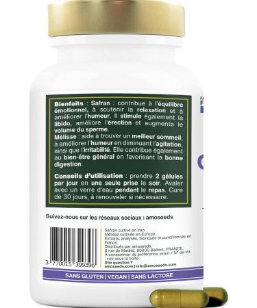 Organic Zen Complex Saffron and Melissa | 60 capsules of 500mg | Relaxation Positive Mood Sleep | Superior Quality - Buy Online on GoSupps.com