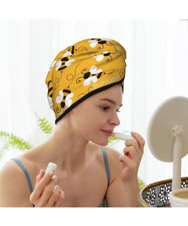 Buy Hair Towel Wrap - Quick Drying Button Turban for Easy Hair Care | Cute Bee Butterfly Yellow Design - Buy Online on GoSupps.com