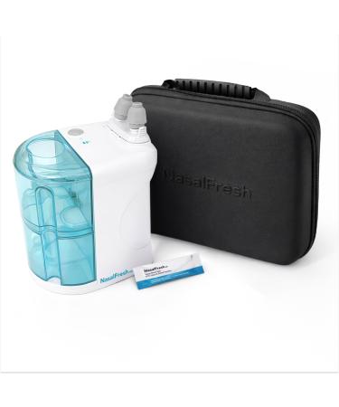 NASALFRESH MD Premium Bundle Dual Powered Nasal Irrigation System Nasal Rinse and Wash Sinus Decongestant Relief System 60 Saline Packets Case Rechargeable 2 Sets of Nose Pillows Snoring Remedy