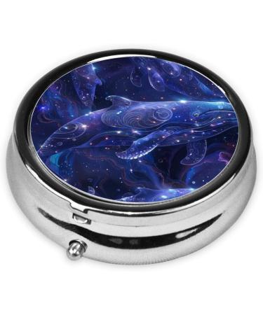 Blue Dream Whale Portable Metal Pill Box - Round Mini 3-Compartment Travel Organizer for Small Pills - Buy Online on GoSupps.com