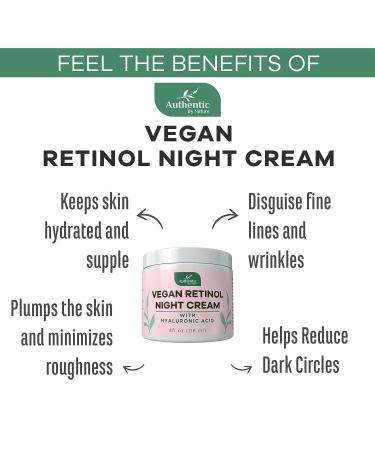 Organic Vegan Retinol Night Cream with Hyaluronic Acid & Carrot Seed Oil - Anti Aging Treatment for Wrinkles, Dark Circles, Acne & Scars - Skin Tightening & Moisturizing for Women & Men - Buy Online on GoSupps.com