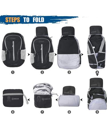 ZOMAKE 25L Packable Backpack - Lightweight & Water Resistant Daypack for Travel (Black) - Buy Online on GoSupps.com