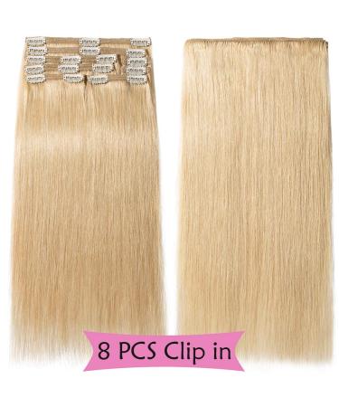 Buy Clip In Real Hair Extensions - 8-Piece Set #24 Middle Blonde Heat-Resistant 120g (35cm) - Perfect for Full Hair Volume - Buy Online on GoSupps.com