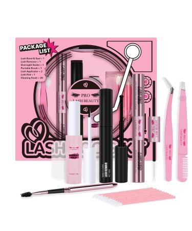 PRO DIY Lash Extension Tools Kit Lash Clusters Tools Lash Bond and Seal Lash Overnighter Cluster Lash Tweezer for Beginner DIY Lashes at Home (DIY Lash Tools)
