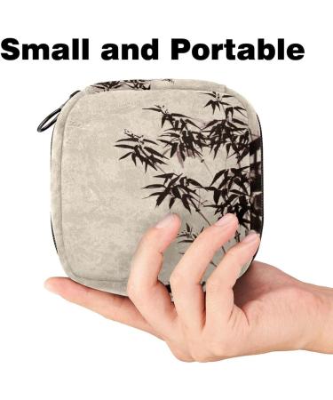 Stylish Menstruation Pad Bag with Zipper | Women's Napkin & Tampon Storage | Ink Wash Painting Bamboo Design - Buy Online on GoSupps.com