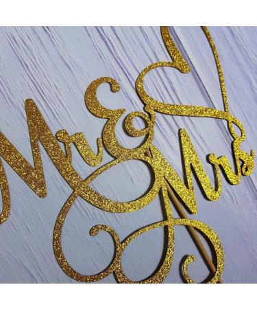 JIEEIN Mr and Mrs Cake Topper Bride and Groom Sign Wedding Engagement Cake Toppers Decorations Double-faced Gold Glitter - Buy Online on GoSupps.com