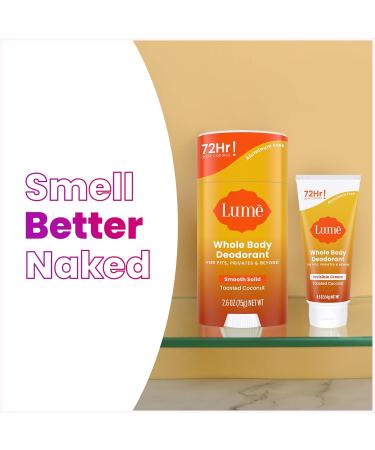 Lume Whole Body Deodorant - Invisible Cream Tube Mini and Solid Stick Bundle - 72 Hour Odor Control - Aluminum & Baking Soda Free Skin Loving (Toasted Coconut) - Buy Online on GoSupps.com