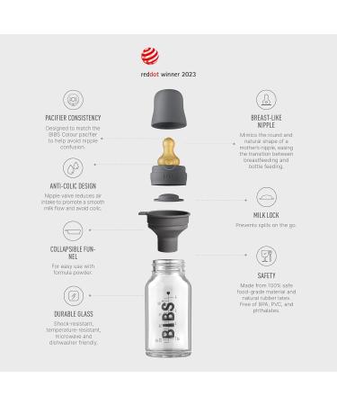 BIBS Baby Glass Bottle 110ml Complete Set with Natural Rubber Latex Nipple for Anti-Colic, Supports Breastfeeding - Buy Online on GoSupps.com