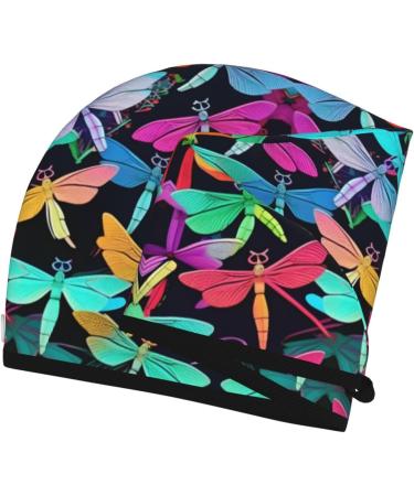 Cute Dragonflies Coral Velvet Hair Drying Cap with Buttons | Perfect for Curly Long & Thick Hair | Anti-Frizz Solution - Buy Online on GoSupps.com