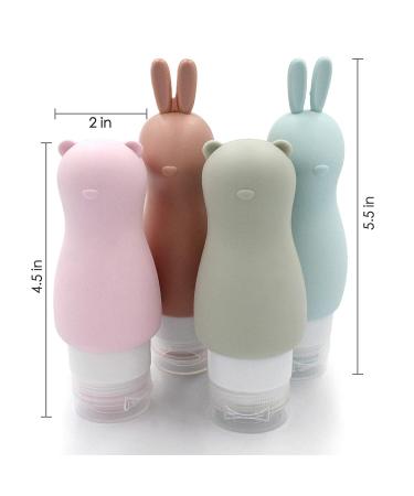 Cute Bear and Rabbit Travel Bottles 3oz - Leakproof Silicone Containers for Lotions, Shampoo & Liquids - Buy Online on GoSupps.com