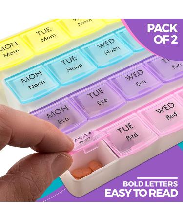2 Pack Weekly Pill Organizer- 4-Times-a-Day Pill Planner with Daily Compartments - Travel Friendly Medication Reminder - Buy Online on GoSupps.com