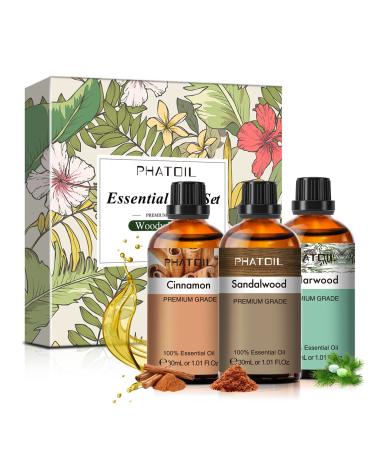 Cinnamon Oil Sandalwood Oil Cedarwood Oil 1.01Fl.Oz Pure Aromatherapy Essential Oils Gift Set - 3 Pack/30ml for Relaxation Diffuser Humidifier Massage Skin & Hair Care