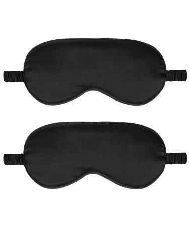 2Pack Silk Sleep Mask Eye Mask for Sleeping Elastic Blackout Eye Mask & Blindfold for Full Night's Sleep Travel and Nap(Black)