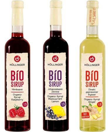 H llinger Bio Sirop Set 3 Bouteilles de 500ml Framboise Cassis-Citron et Gingembre Ratio de Dilution 1:9 Sans Alcool - Buy Online on GoSupps.com