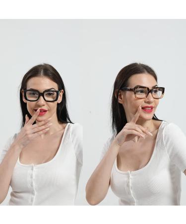 MMOWW 2-Pack Oversized Anti-Blue Light Reading Glasses for Women - Black & Tortoise Square Frame (2.0) - Buy Online on GoSupps.com