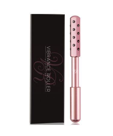 Face Massager - Skin Tightening De-Puffing & Anti-Aging Rolling Tool - Rose Gold Vibrance Roller w/ 24 Germanium Stones - Uplifting Facial Skincare Tool for Puffy Eyes & Dark Circles