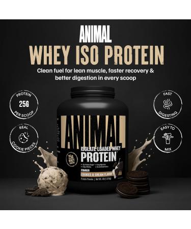 Animal Whey Isolate Protein Powder - Loaded for Pre & Post Workout Muscle Builder and Recovery with Digestive Enzymes for Men & Women - 25g Protein Great Taste Low Sugar - Cookies & Cream 4 lbs Cookies & Cream 4 Pound (Pack of 1) - Buy Online on GoSupps.com